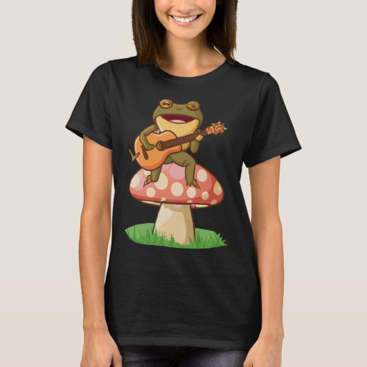 Cute Japanese frog playing guitar banjo on a mushr T-shirt (Voorkant)