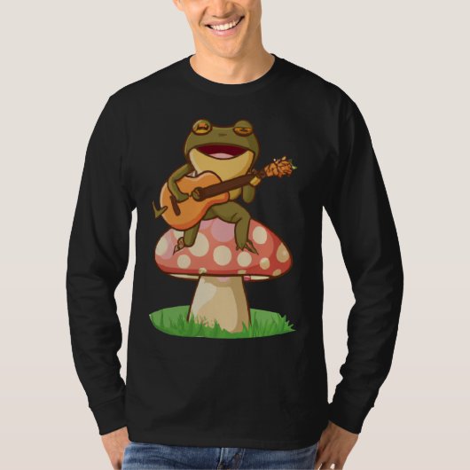 Cute Japanese frog playing guitar banjo on a mushr T-shirt (Voorkant)