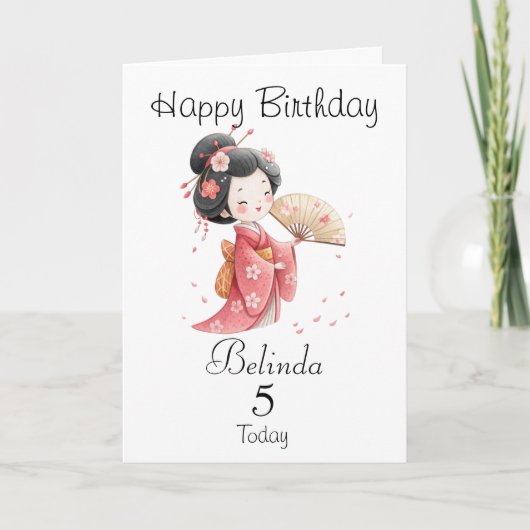 Cute Japanese/Geisha Girl Personalized Birthday Kaart (Voorkant)