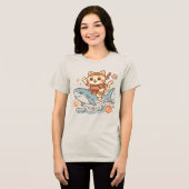  Cute Japanese Kawaii Samurai Cat Riding Shark Tri-Blend Shirt (Voorkant volledig)