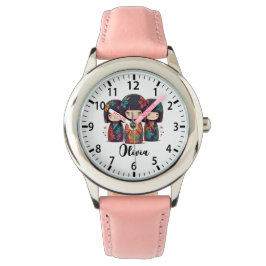 Cute Japanese Kokeshi Dolls Horloge