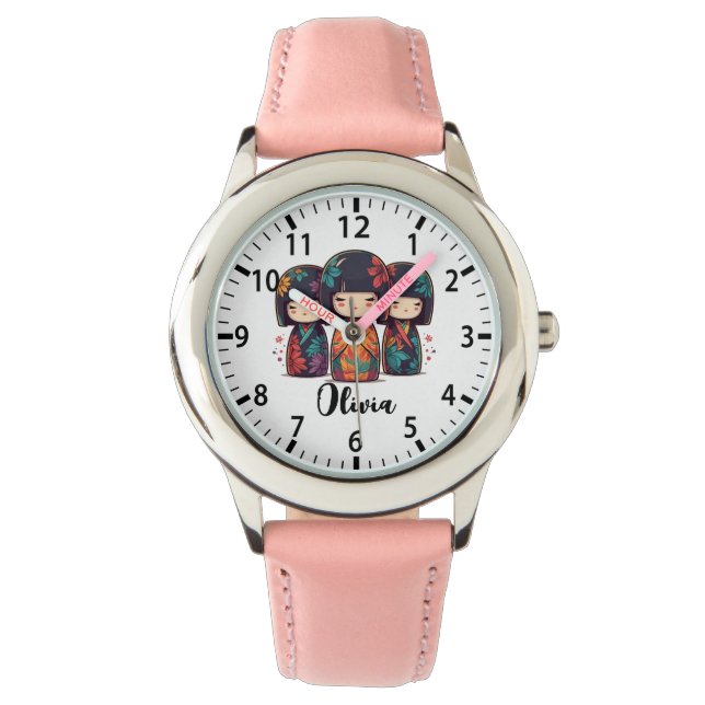 Cute Japanese Kokeshi Dolls Horloge (Voorkant)