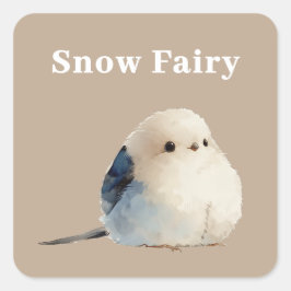 Cute Japanese Long-Tailed Tit Snow Fairy Vierkante Sticker