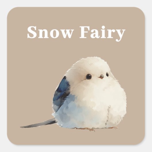 Cute Japanese Long-Tailed Tit Snow Fairy Vierkante Sticker (Voorkant)