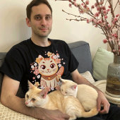 Cute Japanese Neko Cat with Cherry Blossoms T-shirt