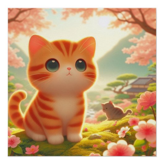 cute Japanese orange tabby cat Perfect Poster (Voorkant)