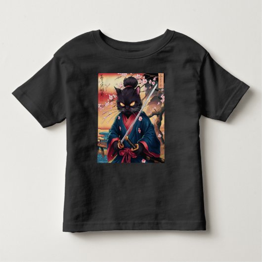 Cute Japanese Samurai Cat  Kinder Shirts (Voorkant)