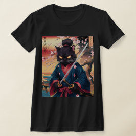 Cute Japanese Samurai Cat  T-shirt