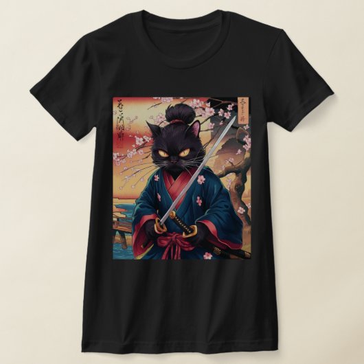 Cute Japanese Samurai Cat  T-shirt (Laagn)