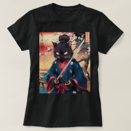Cute Japanese Samurai Cat  T-shirt