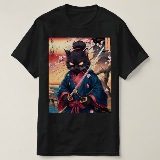 Cute Japanese Samurai Cat  T-shirt (Design voorkant)