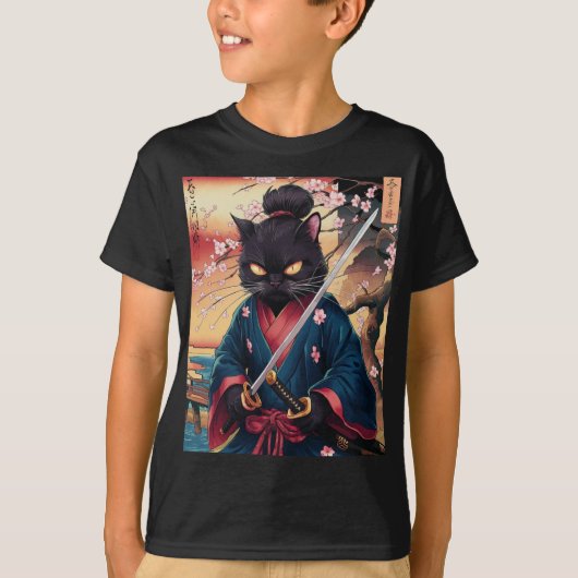 Cute Japanese Samurai Cat  T-shirt (Voorkant)