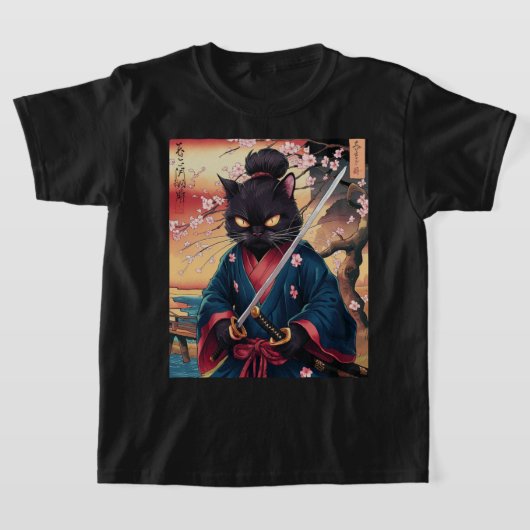 Cute Japanese Samurai Cat  T-shirt (Laagn)