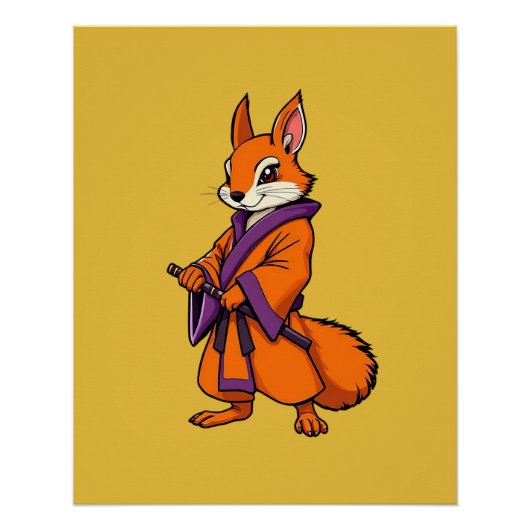 Cute Japanese Samurai Squirrel Perfect Poster (Voorkant)