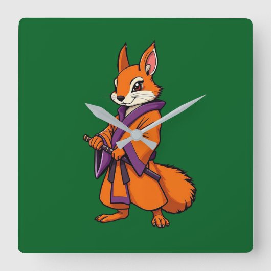Cute Japanese Samurai Squirrel Vierkante Klok (Voorkant)