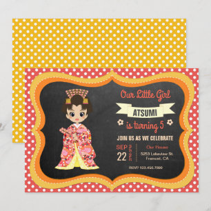 Cute Japans Kimono Girl Birthday Party Invite Kaart