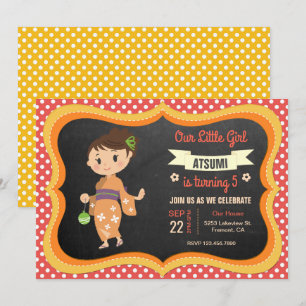Cute Japans Kimono Girl Birthday Party Invite Kaart