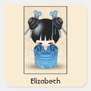 Cute Japans Kokeshi Doll op maat Vierkante Sticker