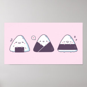 Cute Japanse Food Onigiri Doodles Funny Poster