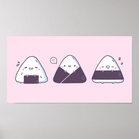 Cute Japanse Food Onigiri Doodles Funny Poster (Voorkant)