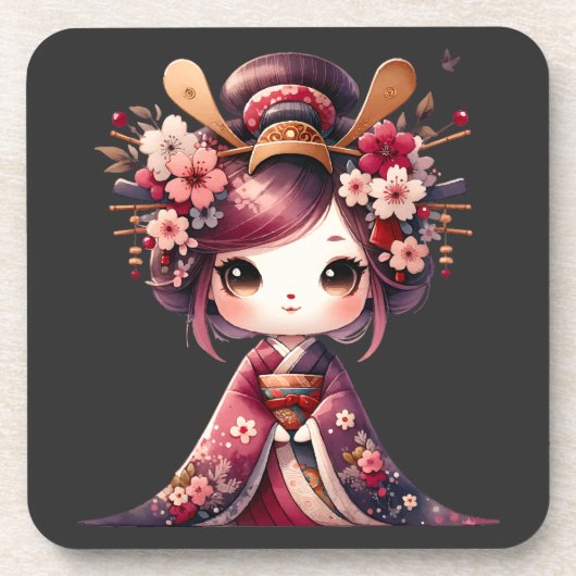 Cute Japanse Geisha Bier Onderzetter (Voorkant)