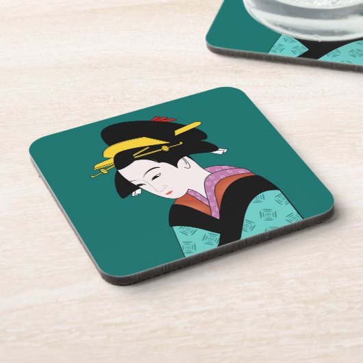 Cute Japanse Geisha Bier Onderzetter (Linkerzijde)