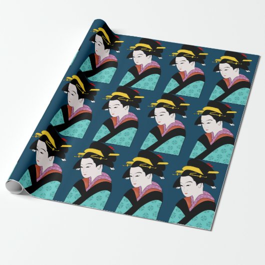 Cute Japanse Geisha Cadeaupapier (Uitgerold)