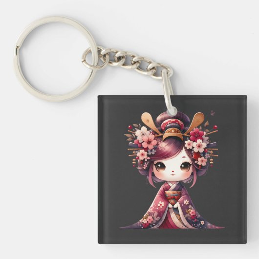 Cute Japanse Geisha Sleutelhanger (voorkant)
