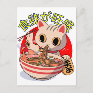 Cute Japanse kat eet noedels met eetstokjes Briefkaart