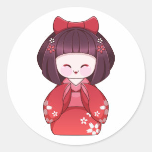 Cute Japanse Kokeshi-pop Kimono Sakura Sticker