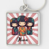 Cute Japanse Kokeshi-poppen Sleutelhanger (Voorkant)