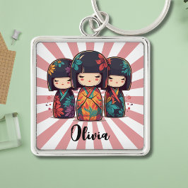 Cute Japanse Kokeshi-poppen Sleutelhanger