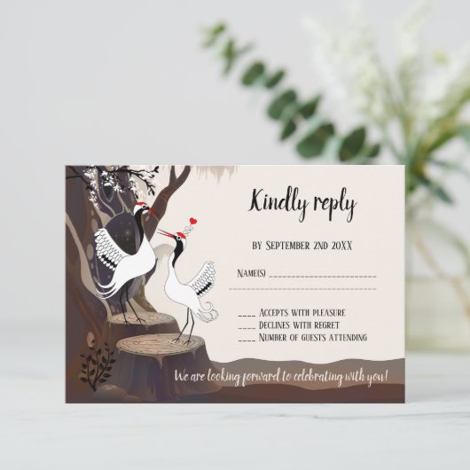 Cute Japanse kranen RSVP-kaart Kaart (Staand voorkant)