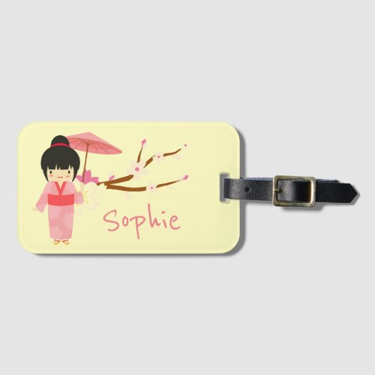 Cute Japanse roze Cherry Blossom Geisha Bagagelabel (Voorkant (horizontaal))