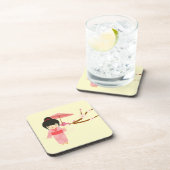 Cute Japanse roze Cherry Blossom Geisha Bier Onderzetter (Rechterzijde)