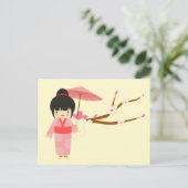 Cute Japanse roze Cherry Blossom Geisha Briefkaart (Staand voorkant)