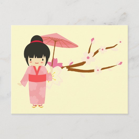 Cute Japanse roze Cherry Blossom Geisha Briefkaart (Voorkant)