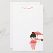 Cute Japanse roze Cherry Blossom Geisha Briefpapier (Voorkant / Achterkant)