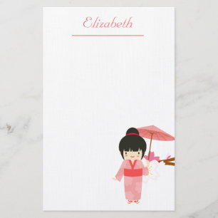 Cute Japanse roze Cherry Blossom Geisha Briefpapier