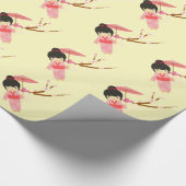 Cute Japanse roze Cherry Blossom Geisha Cadeaupapier (Hoek)