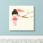 Cute Japanse roze Cherry Blossom Geisha Canvas Afdruk (Insitu (Houten vloer))