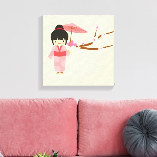 Cute Japanse roze Cherry Blossom Geisha Canvas Afdruk (Insitu (Woonkamer))