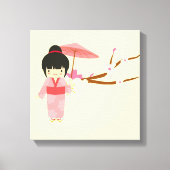 Cute Japanse roze Cherry Blossom Geisha Canvas Afdruk (Voorkant)