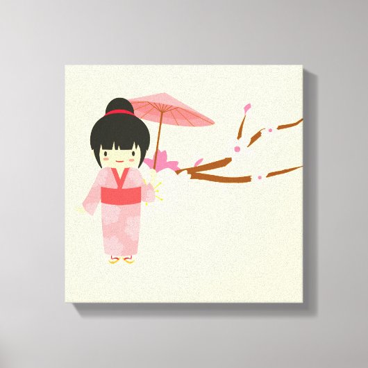 Cute Japanse roze Cherry Blossom Geisha Canvas Afdruk (Voorkant)