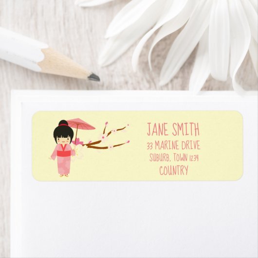 Cute Japanse roze Cherry Blossom Geisha Etiket (Insitu)