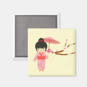 Cute Japanse roze Cherry Blossom Geisha Magneet (Voorkant / Achterkant)