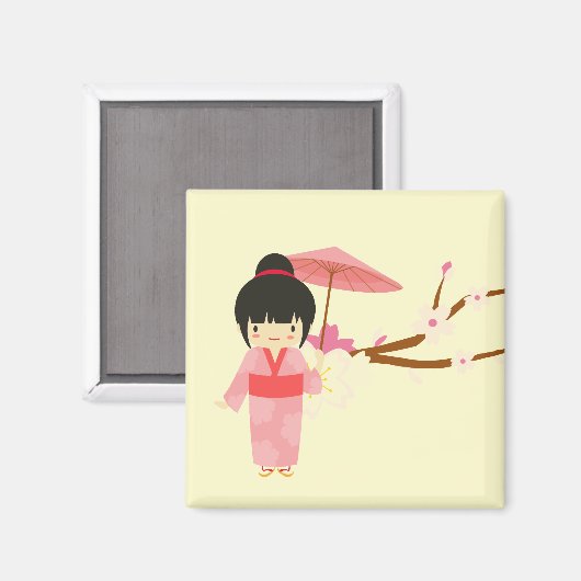 Cute Japanse roze Cherry Blossom Geisha Magneet (Voorkant / Achterkant)