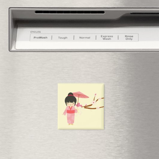 Cute Japanse roze Cherry Blossom Geisha Magneet (Insitu (Vaatwasser))