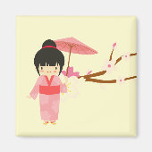 Cute Japanse roze Cherry Blossom Geisha Magneet (Voorkant)