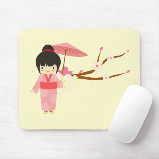 Cute Japanse roze Cherry Blossom Geisha Muismat (Met muis)